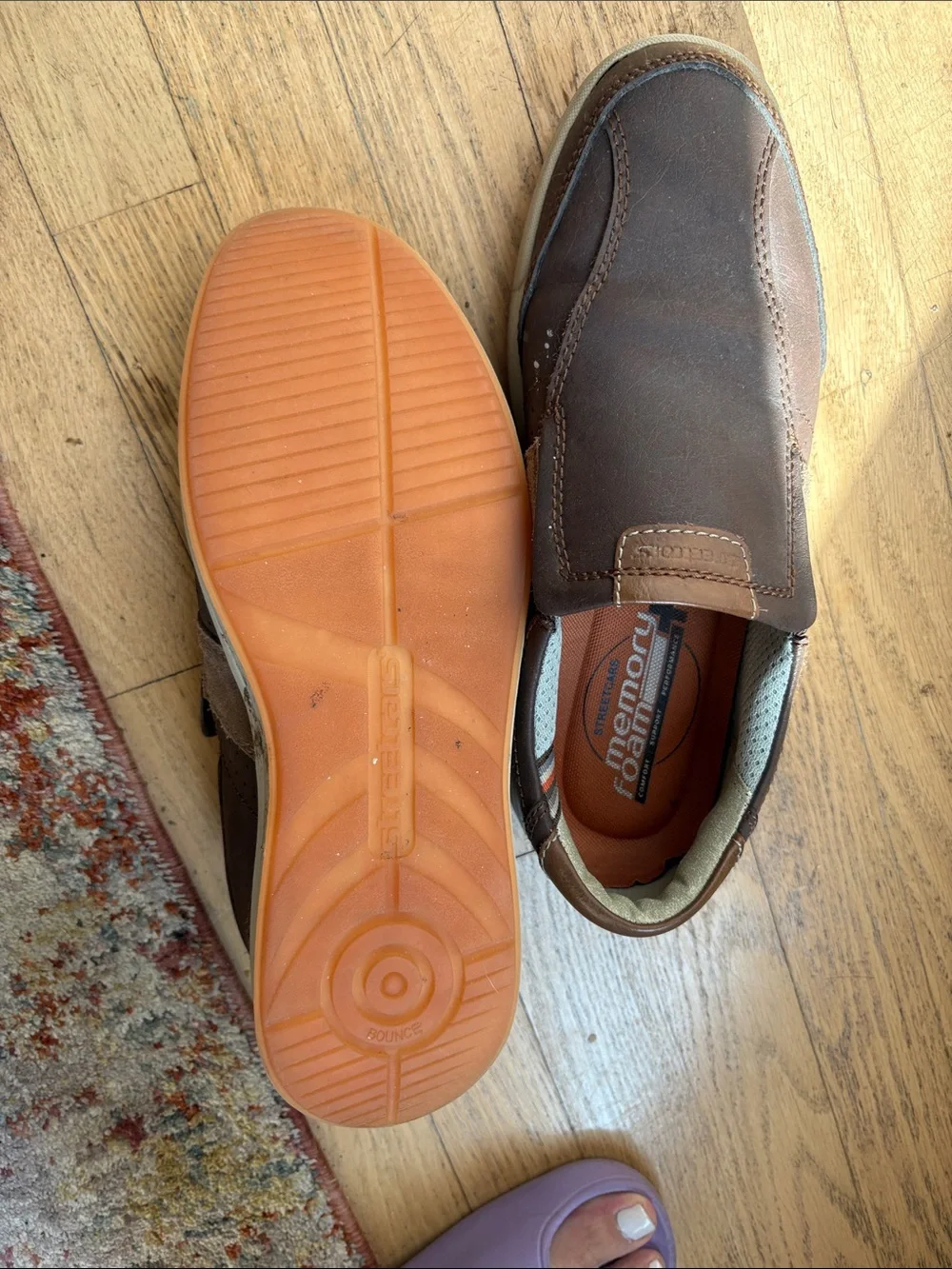 Skechers Men’s Brown Leather Slip-On Loafers with Contrast Stitching